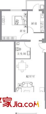 通典铭居户型图H栋C户型 1室2厅1卫1厨