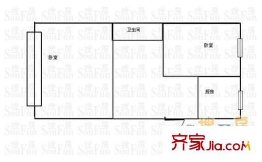 广电部小区户型图户型图 2室1厅1卫1厨