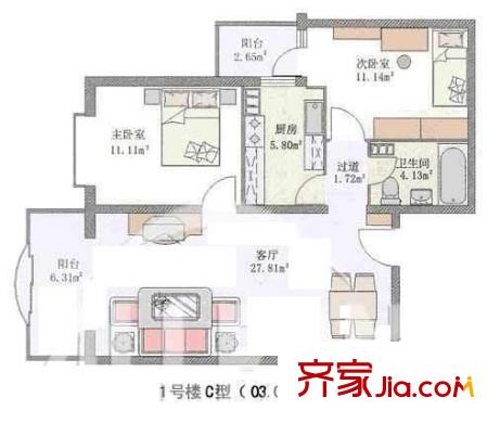 宏嘉丽园 2室 户型图