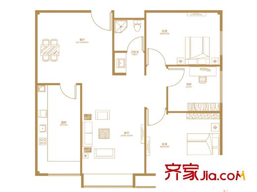 四季会户型图A-05户型图 2室2厅1卫1厨