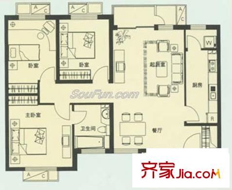 知本时代户型图户型图 3室2厅2卫1厨