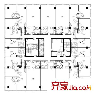 地杰长安驿B栋标准层平面图
