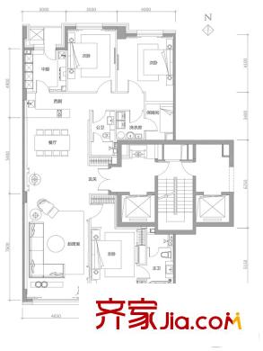 万柳书院一期标准层A户型 3室2厅2卫1厨