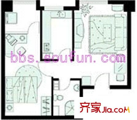 苏荷时代户型图16A号楼A户型 1室1厅1卫1厨