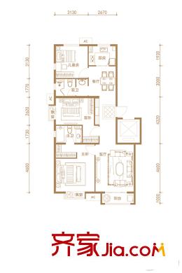 天恒金融街公园懿府C1户型 3室2厅2卫1厨