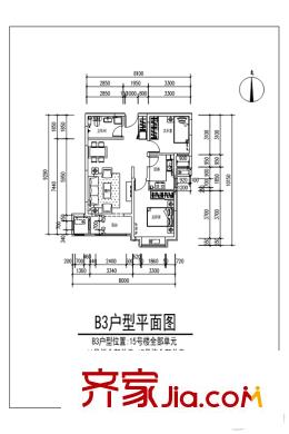西山湖(一期)B3户型 2室2厅1卫1厨