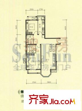 珠江罗马嘉园二期户型图米兰A座户型 2室2厅2卫1厨