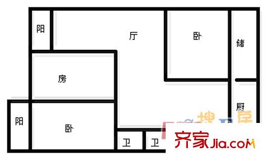 慧龙居户型图户型图 3室1厅2卫1厨