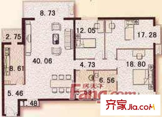浩鸿园户型图户型图 3室2厅2卫1厨