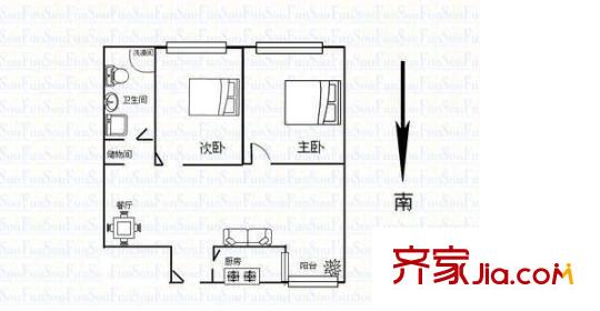 双桥温泉北里 2室 户型图