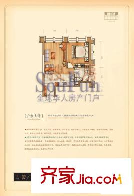 世界城户型图AB栋02、11户型 1室1厅1卫1厨