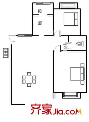 北店嘉园户型图户型图 2室1厅1卫1厨