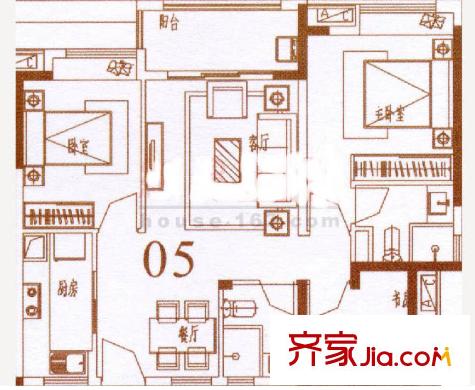 万科柏悦湾户型图3室2厅户型图 3室2厅2卫1厨
