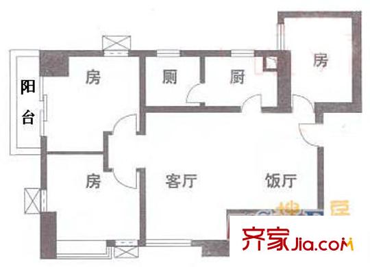 恒宝华庭户型图3室2厅户型图 3室2厅1卫1厨