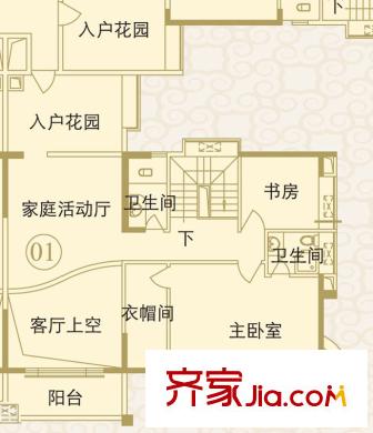 瑞安花园户型图31―33层01单元户型图 5室3厅3卫1厨