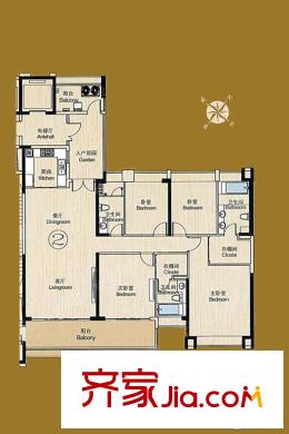 珠光・御景壹平方米A2栋 02户型 5室2厅3卫1厨