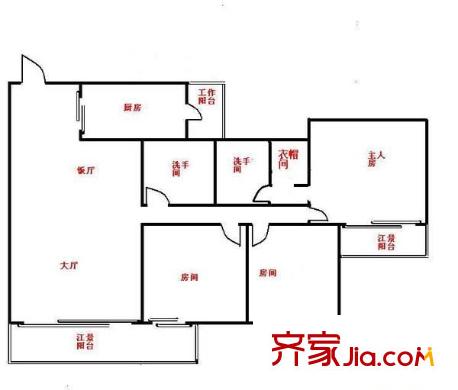 逸翠湾户型图3室2厅户型图 3室2厅2卫1厨