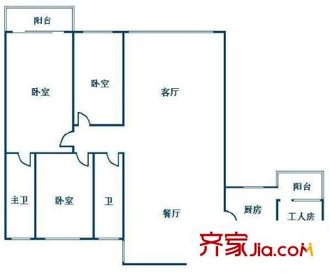 富力广场户型图4室1厅户型图 4室1厅1卫2厨