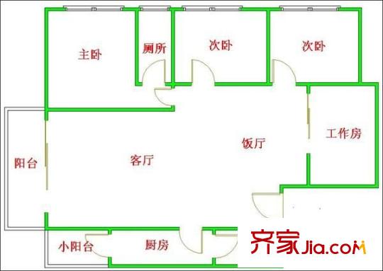 富力广场户型图4室2厅户型图 4室2厅2卫1厨