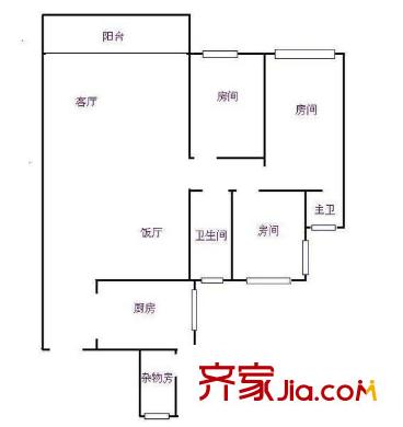 富力广场户型图4室1厅户型图 4室1厅1卫1厨