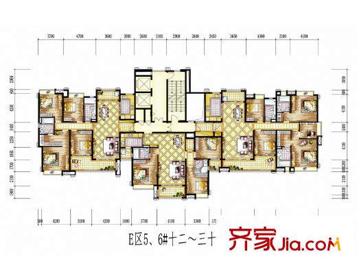 保利公园九里E6区5、6#十二~三十八层平面图