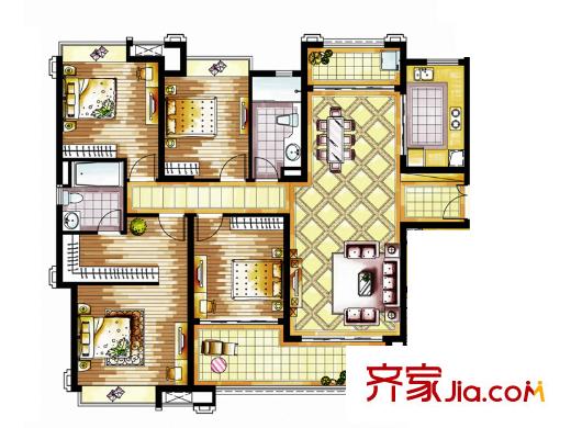 保利公园九里E6区5、6#03户型 4室2厅2卫1厨