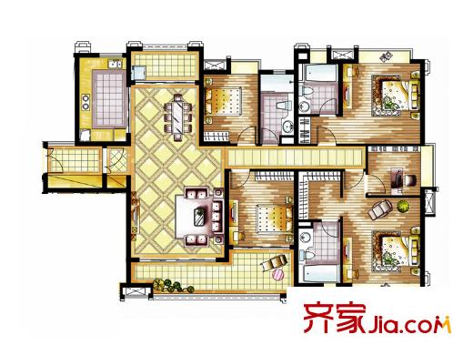 保利公园九里E6区5、6#01户型 5室2厅3卫1厨