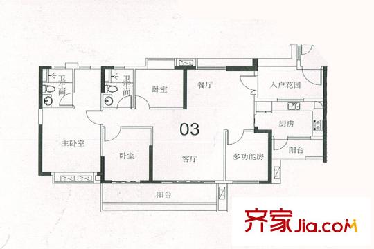 悦江上品苑A02栋03户型 4室2厅2卫1厨