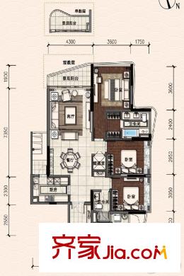 珠江鹅潭湾10栋03双数层B2户型 3室2厅2卫1厨