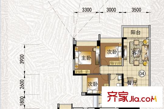花语水岸5栋1-04户型 3室2厅2卫1厨