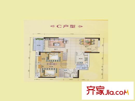 元邦明月水岸C户型 2室2厅1卫1厨