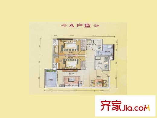 元邦明月水岸A户型 2室2厅1卫1厨