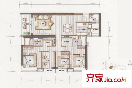 中信西关海7栋02房户型 4室2厅3卫1厨