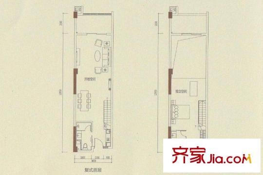 富凯星堤C户型图78方单位 2室1厅2卫1厨
