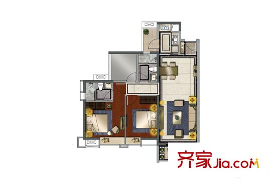 中海花湾壹号B2栋04户型 3室2厅2卫1厨