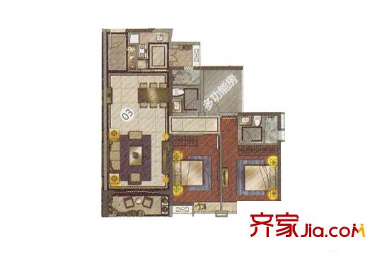 中海花湾壹号B6栋01/02/03户型 3室2厅2卫1厨