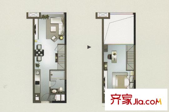 中海花湾壹号C户型 2室2厅1卫1厨