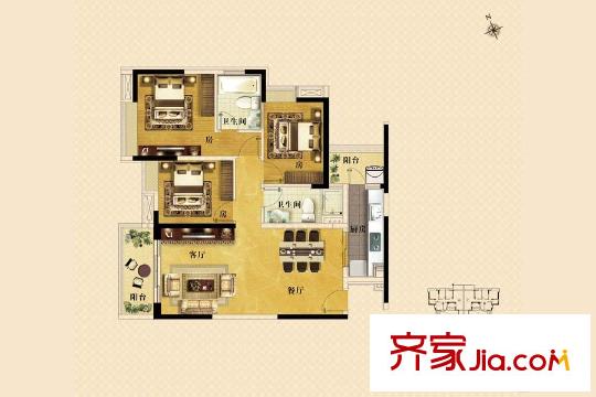 新世界・凯粤湾B8栋05户型 3室2厅2卫1厨