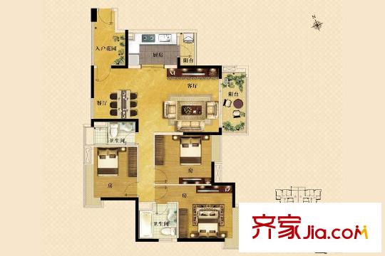 新世界・凯粤湾B8栋02户型 3室2厅2卫1厨