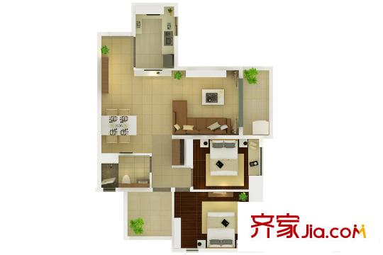 葛洲坝・保利曼城3栋户型图 3室2厅1卫1厨