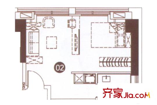 南海星汇云锦户型图公寓02单元 55平方米 1室1厅1卫1厨