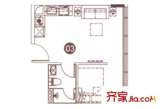 南海星汇云锦户型图公寓03单元 45平方米 1室1厅1卫1厨