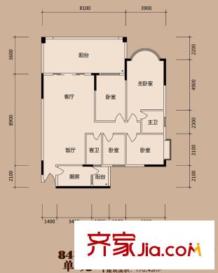白天鹅花园・御江84栋02单位170.43平方米 4室2厅2卫1厨