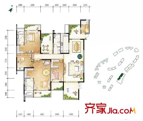 美的君兰江山11、12座02单元建面约290平方米 5室2厅4卫1厨