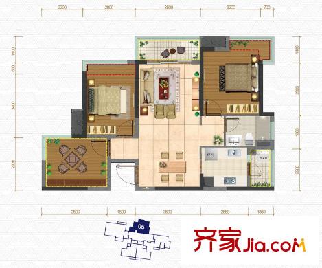 富丰新城11座05单元86.92平方米 3室2厅1卫1厨
