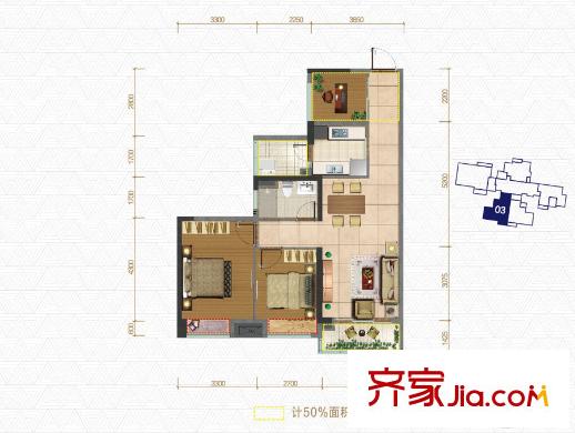 富丰新城11座03单元87.05平方米 3室2厅1卫1厨