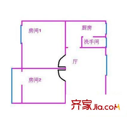 广轻设计院宿舍户型图2室1厅 户型图 2室1厅1卫1厨