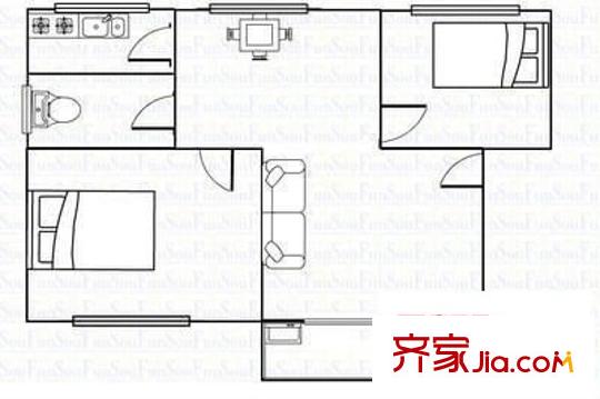 天胜村户型图2室1厅户型图 2室1厅1卫1厨