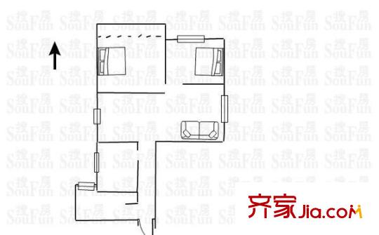 天胜村户型图2室1厅户型图 2室1厅1卫1厨