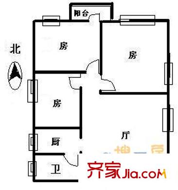 达道路大院户型图3室1厅户型图 3室1厅1卫1厨